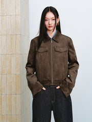 Women's Vintage Faux-Suede Cropped Jacket
