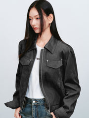 Women's Vintage Faux-Suede Cropped Jacket