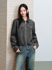 Women's Vintage Faux-Suede Cropped Jacket
