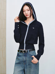Women's Intellectual Jacquard Hooded Knit Cardigan