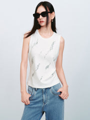 Women's Casual Embroidered Wide-Strap Tank Top