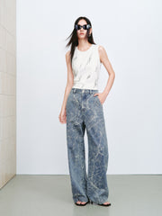 Women's Casual Textured Wide-Leg Straight Jeans