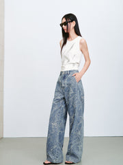 Women's Casual Textured Wide-Leg Straight Jeans