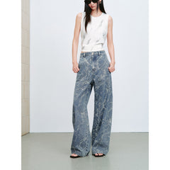 Women's Casual Textured Wide-Leg Straight Jeans