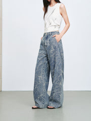 Women's Casual Textured Wide-Leg Straight Jeans