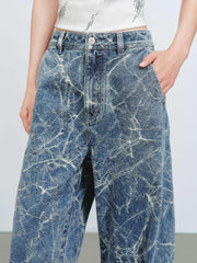 Women's Casual Textured Wide-Leg Straight Jeans