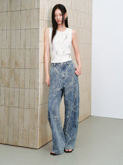 Women's Casual Textured Wide-Leg Straight Jeans