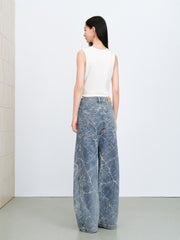 Women's Casual Textured Wide-Leg Straight Jeans