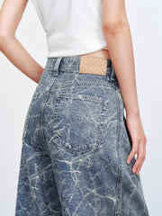 Women's Casual Textured Wide-Leg Straight Jeans