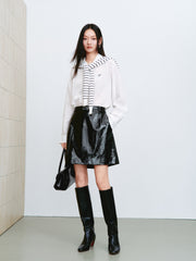Women's Commuter Textured PU Mini Skirt