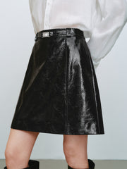 Women's Commuter Textured PU Mini Skirt