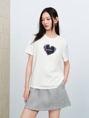 Women's Casual Flocked Heart Short-Sleeve T-Shirt