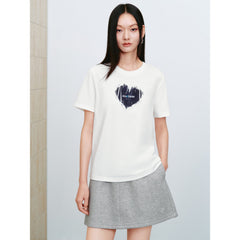 Women's Casual Flocked Heart Short-Sleeve T-Shirt