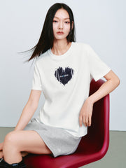 Women's Casual Flocked Heart Short-Sleeve T-Shirt