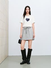 Women's Casual Flocked Heart Short-Sleeve T-Shirt