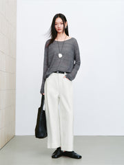 Women's casual high-waist straight-leg cropped jeans