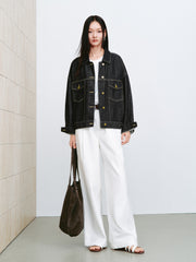Women's Casual Cropped Cotton Denim Jacket