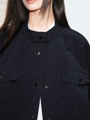 Women's Casual Blouson Stand-Collar PU Jacket
