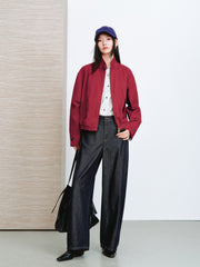 Women's barn-style cropped stand-collar jacket