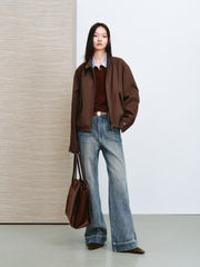 Women's barn-style cropped stand-collar jacket