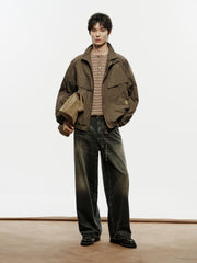 Men's Cargo-Style Stand-Collar Solid Jacket