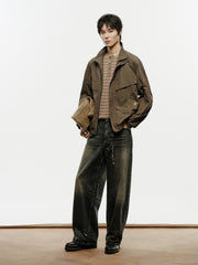 Men's Cargo-Style Stand-Collar Solid Jacket