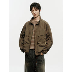Men's Cargo-Style Stand-Collar Solid Jacket