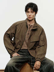 Men's Cargo-Style Stand-Collar Solid Jacket