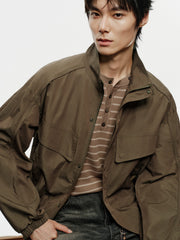 Men's Cargo-Style Stand-Collar Solid Jacket