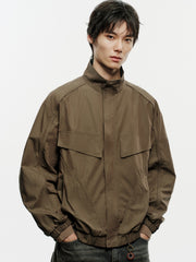 Men's Cargo-Style Stand-Collar Solid Jacket
