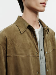 Men's Casual Faux-Suede Embroidered Long-Sleeve Shirt
