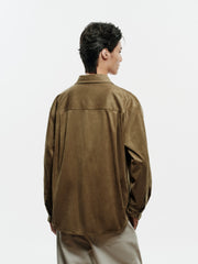Men's Casual Faux-Suede Embroidered Long-Sleeve Shirt