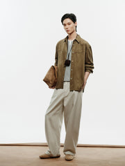 Men's Casual Faux-Suede Embroidered Long-Sleeve Shirt