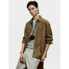 Men's Casual Faux-Suede Embroidered Long-Sleeve Shirt