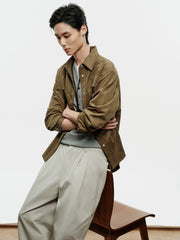Men's Casual Faux-Suede Embroidered Long-Sleeve Shirt
