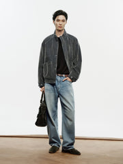 Men's Casual Flocked Lustrous Stand-Collar Jacket