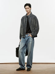 Men's Casual Flocked Lustrous Stand-Collar Jacket
