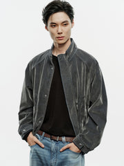 Men's Casual Flocked Lustrous Stand-Collar Jacket