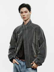Men's Casual Flocked Lustrous Stand-Collar Jacket