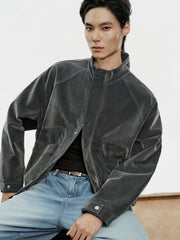 Men's Casual Flocked Lustrous Stand-Collar Jacket