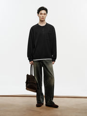 Men's Casual Faux-Layer Waffle-Knit Long-Sleeve T-Shirt