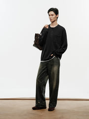 Men's Casual Faux-Layer Waffle-Knit Long-Sleeve T-Shirt