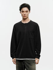 Men's Casual Faux-Layer Waffle-Knit Long-Sleeve T-Shirt