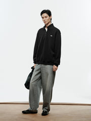 Men's Casual Cable-Texture Mock-Neck Zip Sweatshirt
