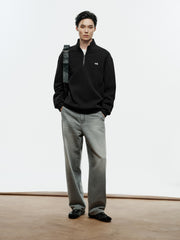 Men's Casual Cable-Texture Mock-Neck Zip Sweatshirt
