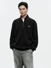 Men's Casual Cable-Texture Mock-Neck Zip Sweatshirt