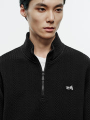 Men's Casual Cable-Texture Mock-Neck Zip Sweatshirt