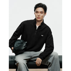 Men's Casual Cable-Texture Mock-Neck Zip Sweatshirt