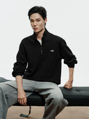 Men's Casual Cable-Texture Mock-Neck Zip Sweatshirt