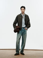 Men's Vintage Aircraft-Buckle Brown Jacket